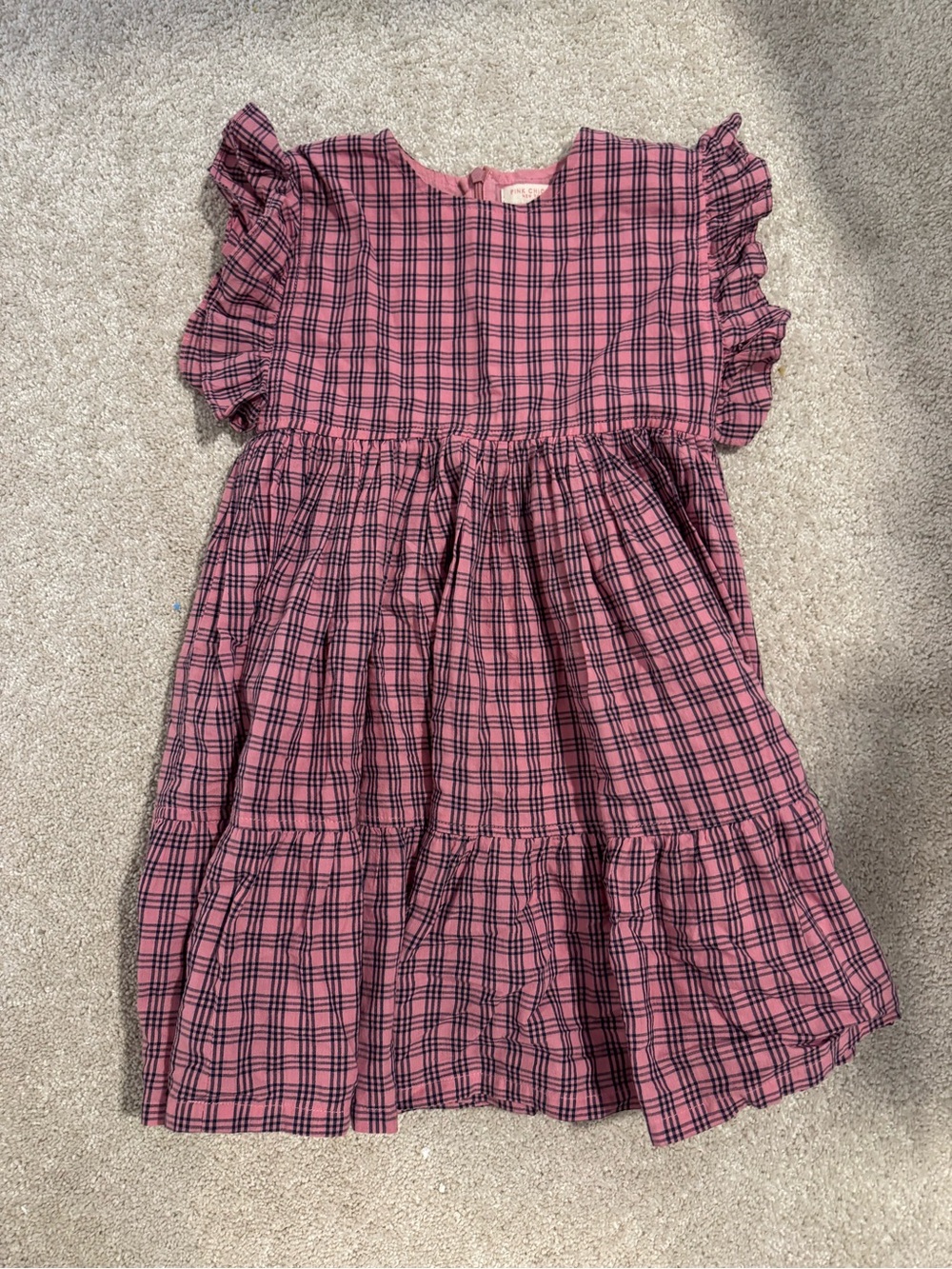 Pink Chicken Pink Plaid Ruffle-Sleeve Dress